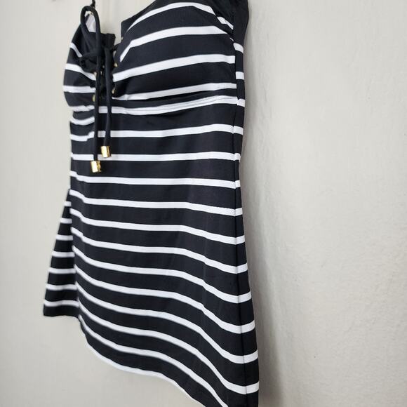 NWT Ralph Lauren Port Black White Stripe Lace Front Tankini Tankini Swim Top - Picture 7 of 10